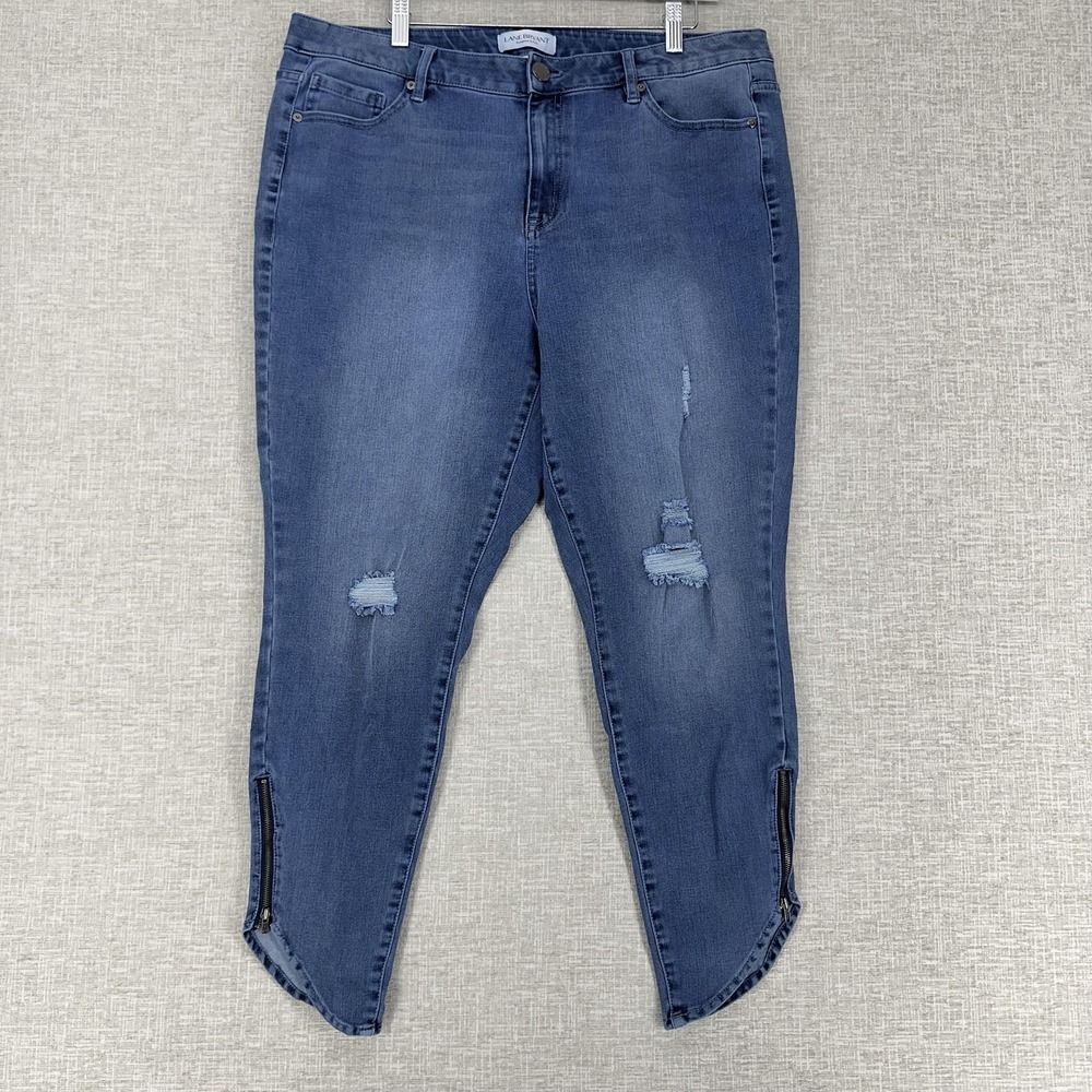 Lane Bryant Jeans Womens 18 Plus Blue Skinny Ankle Zip Distressed Stretch Denim